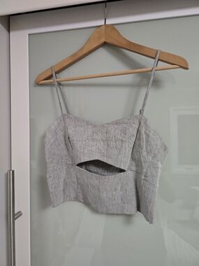 Jason Wu Light Gray Linen Blend Crop Top